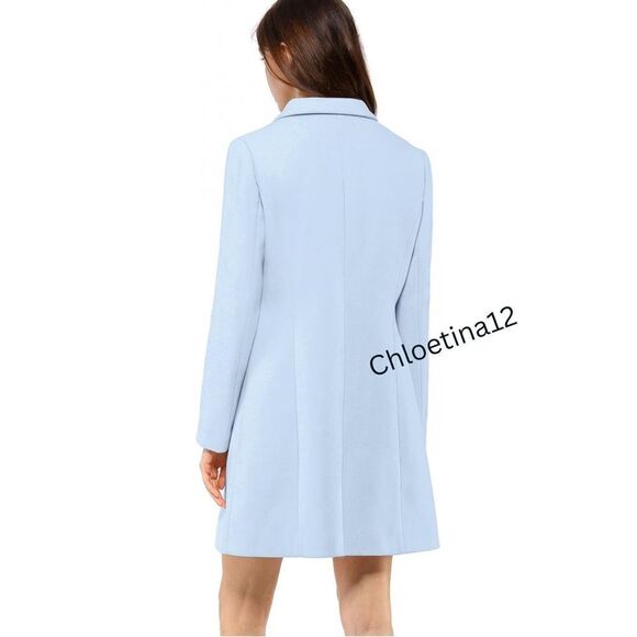 New Women Lapel Collar Long Wool Pea Coat Blue Button Down Gorgeous Coat - Picture 2 of 16
